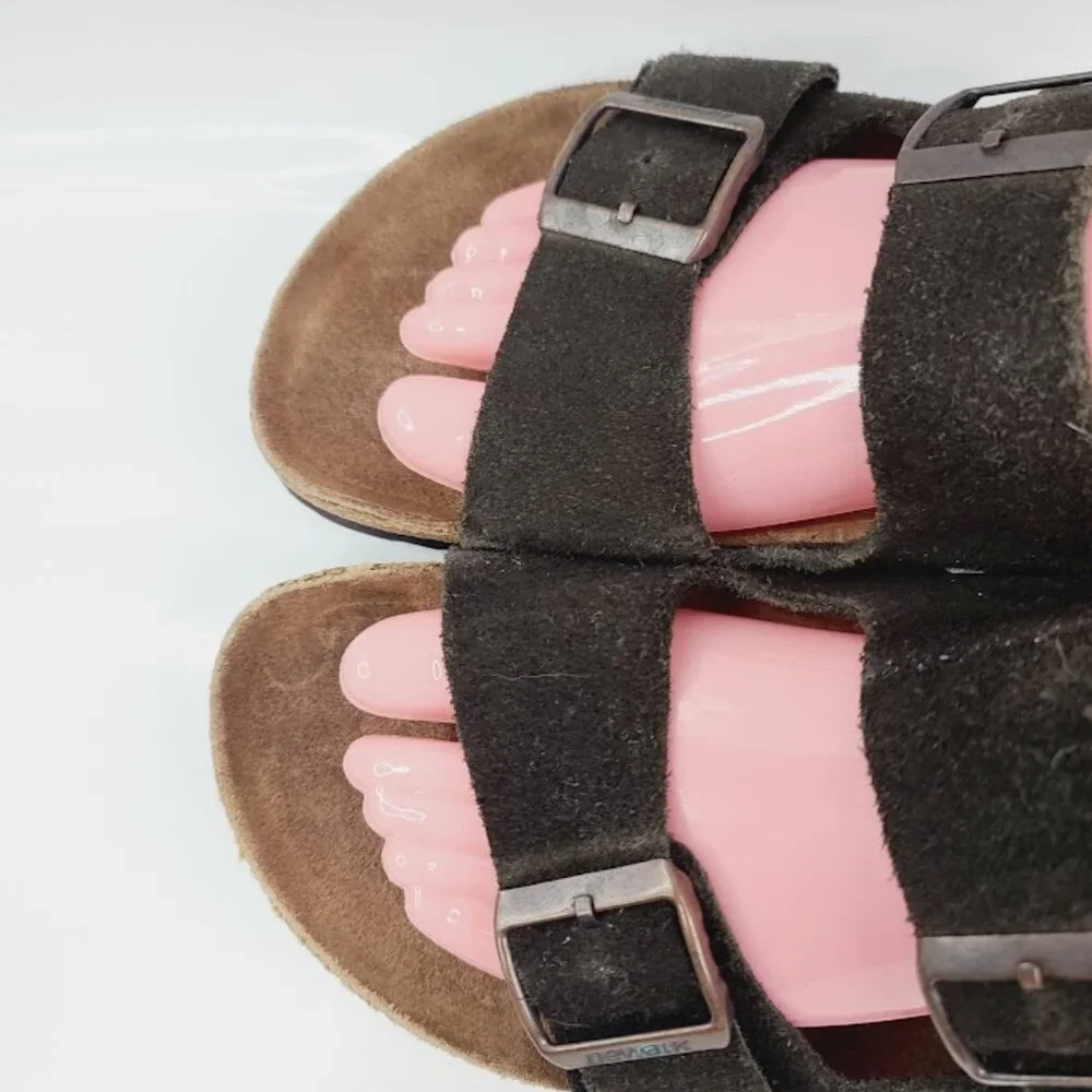 Newalk Women's‎ Brown Arizona Leather Dual Buckle Slide Sandal Size US 10